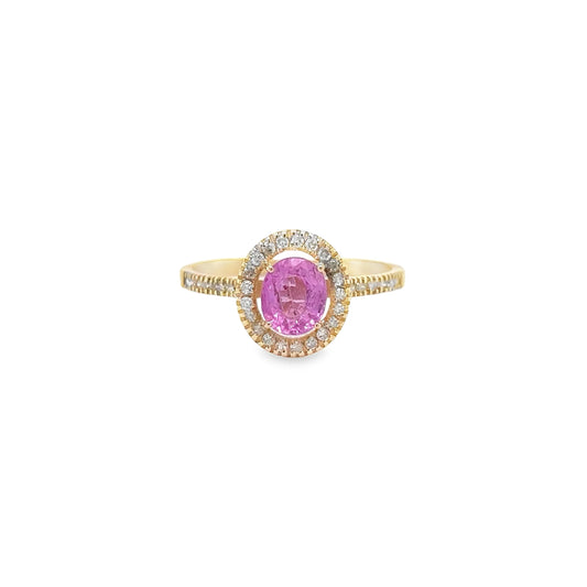 14KT YELLOW GOLD PINK SAPPHIRE AND DIAMONDS RING
