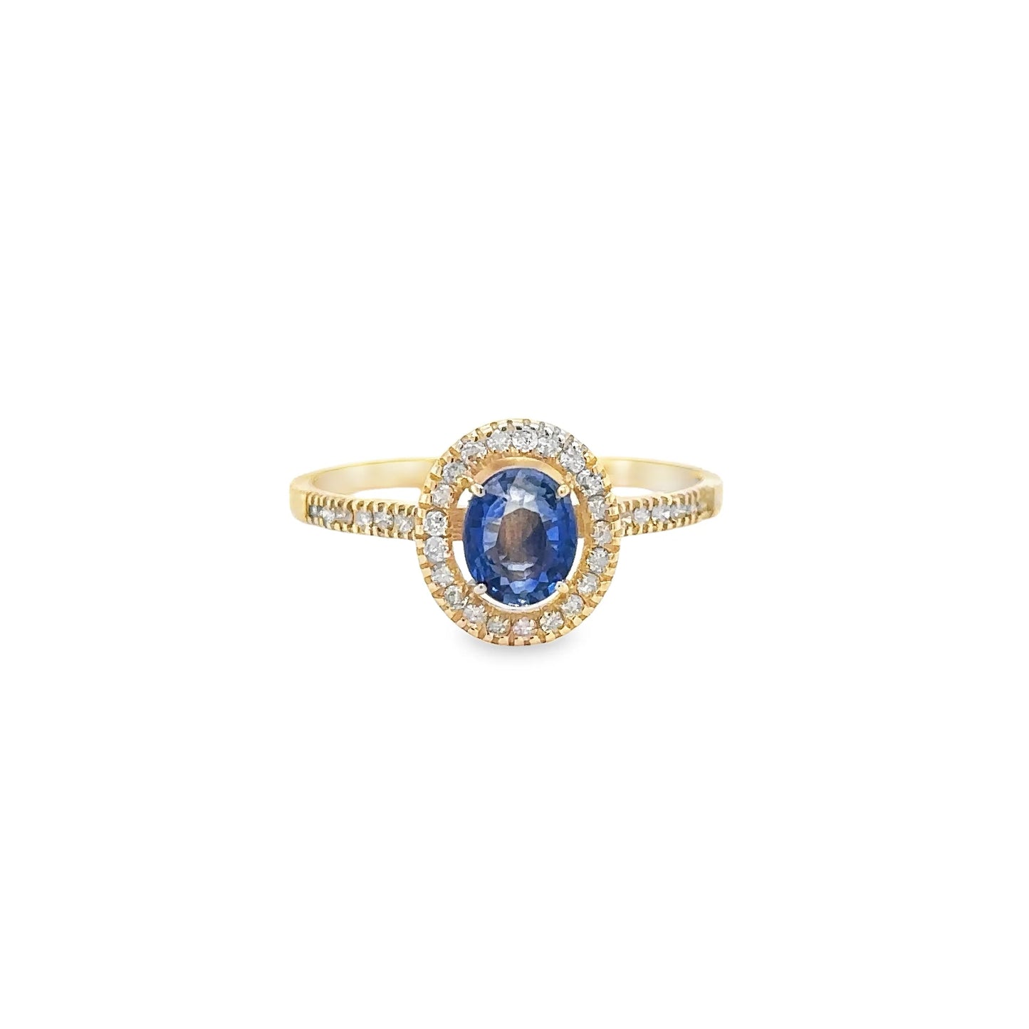 14KT YELLOW GOLD SAPPHIRE AND DIAMONDS RING
