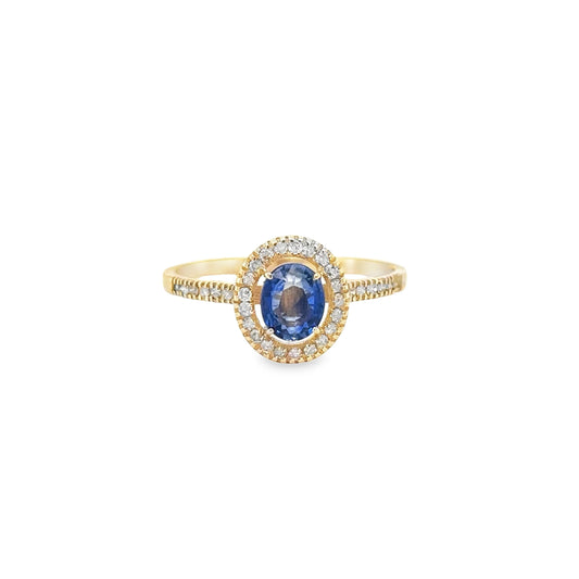 14KT YELLOW GOLD SAPPHIRE AND DIAMONDS RING