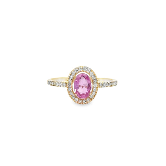 14KT YELLOW GOLD PINK SAPPHIRE AND DIAMONDS RING
