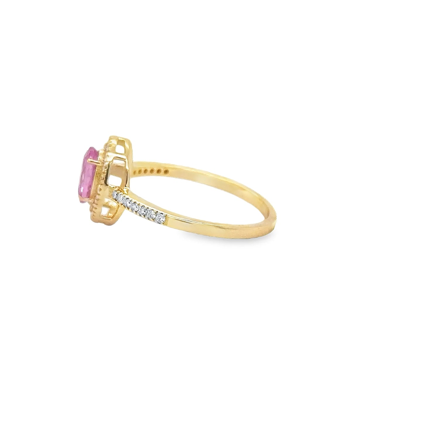 14KT YELLOW GOLD PINK SAPPHIRE AND DIAMONDS RING
