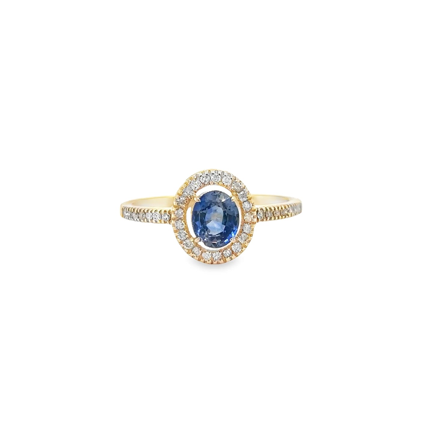 14KT YELLOW GOLD SAPPHIRE AND DIAMONDS RING