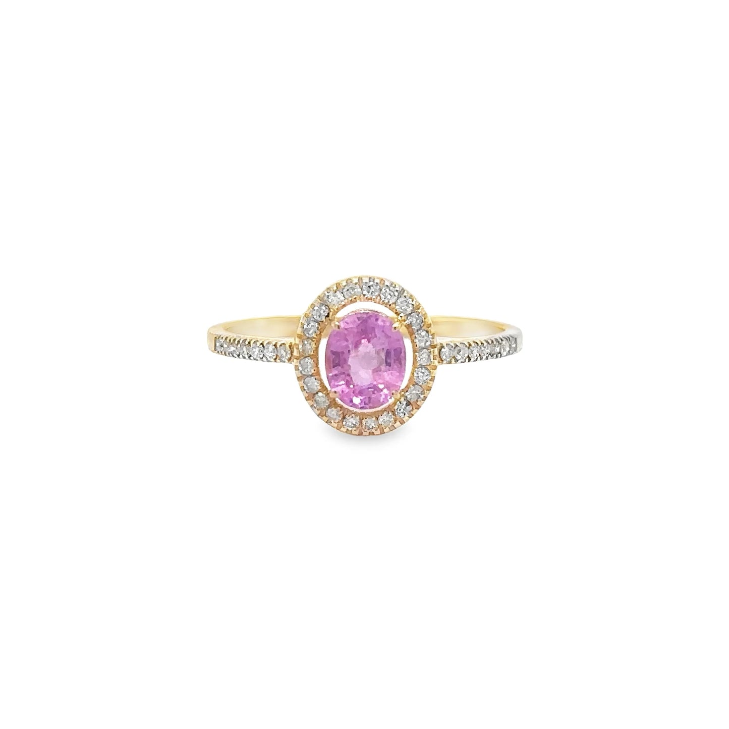 14KT YELLOW GOLD PINK SAPPHIRE AND DIAMONDS RING
