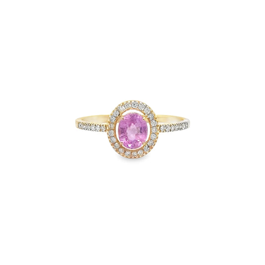 14KT YELLOW GOLD PINK SAPPHIRE AND DIAMONDS RING