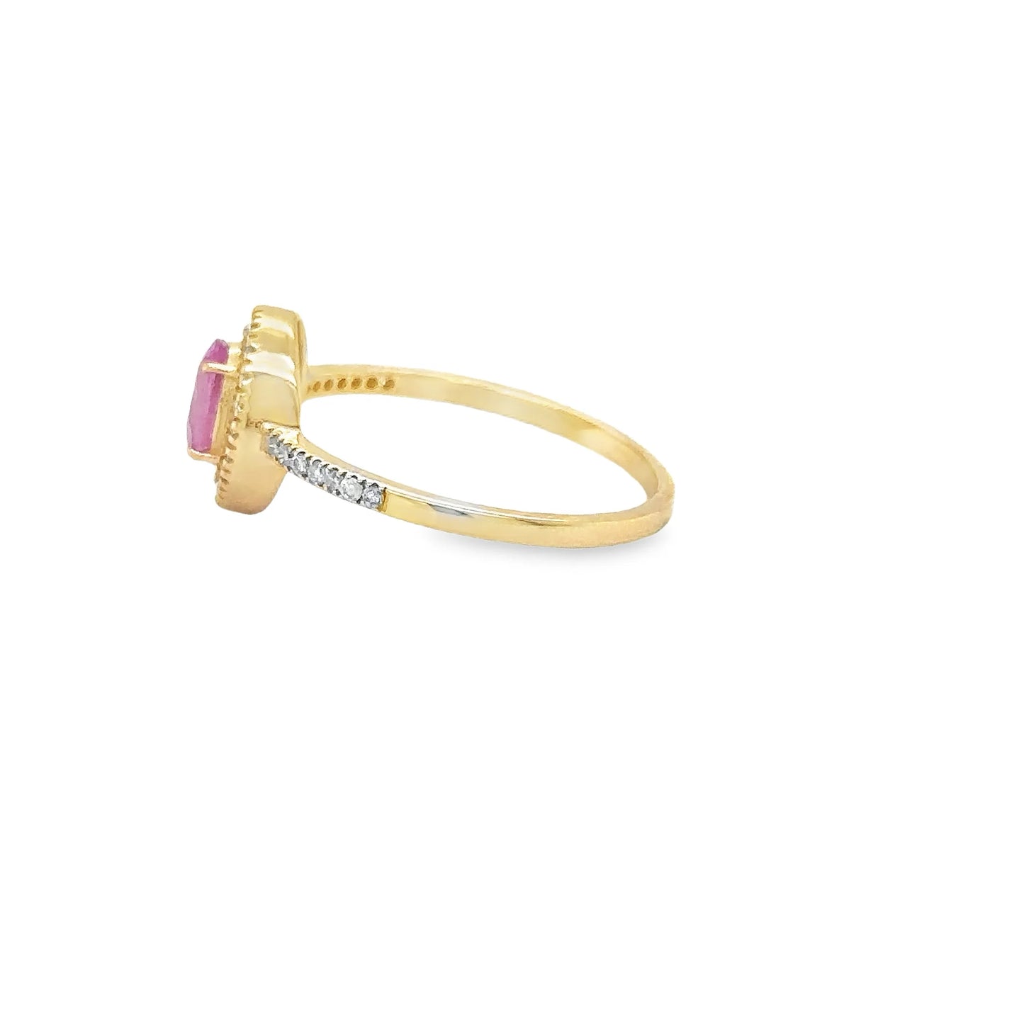 14KT YELLOW GOLD PINK SAPPHIRE AND DIAMONDS RING