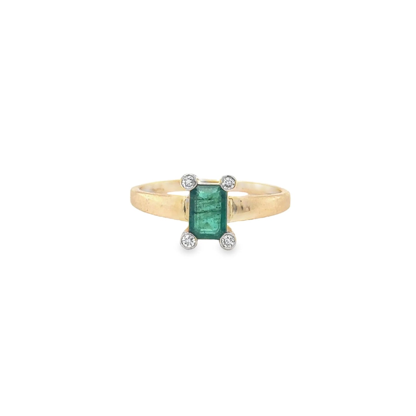 14KT YELLOW GOLD EMERALD AND DIAMONDS RING