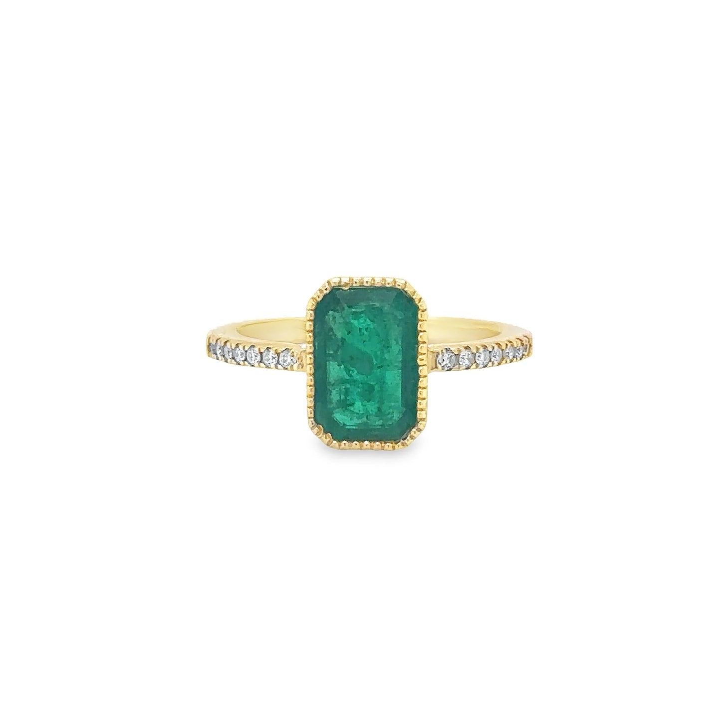 14KT YELLOW GOLD EMERALD AND DIAMONDS RING