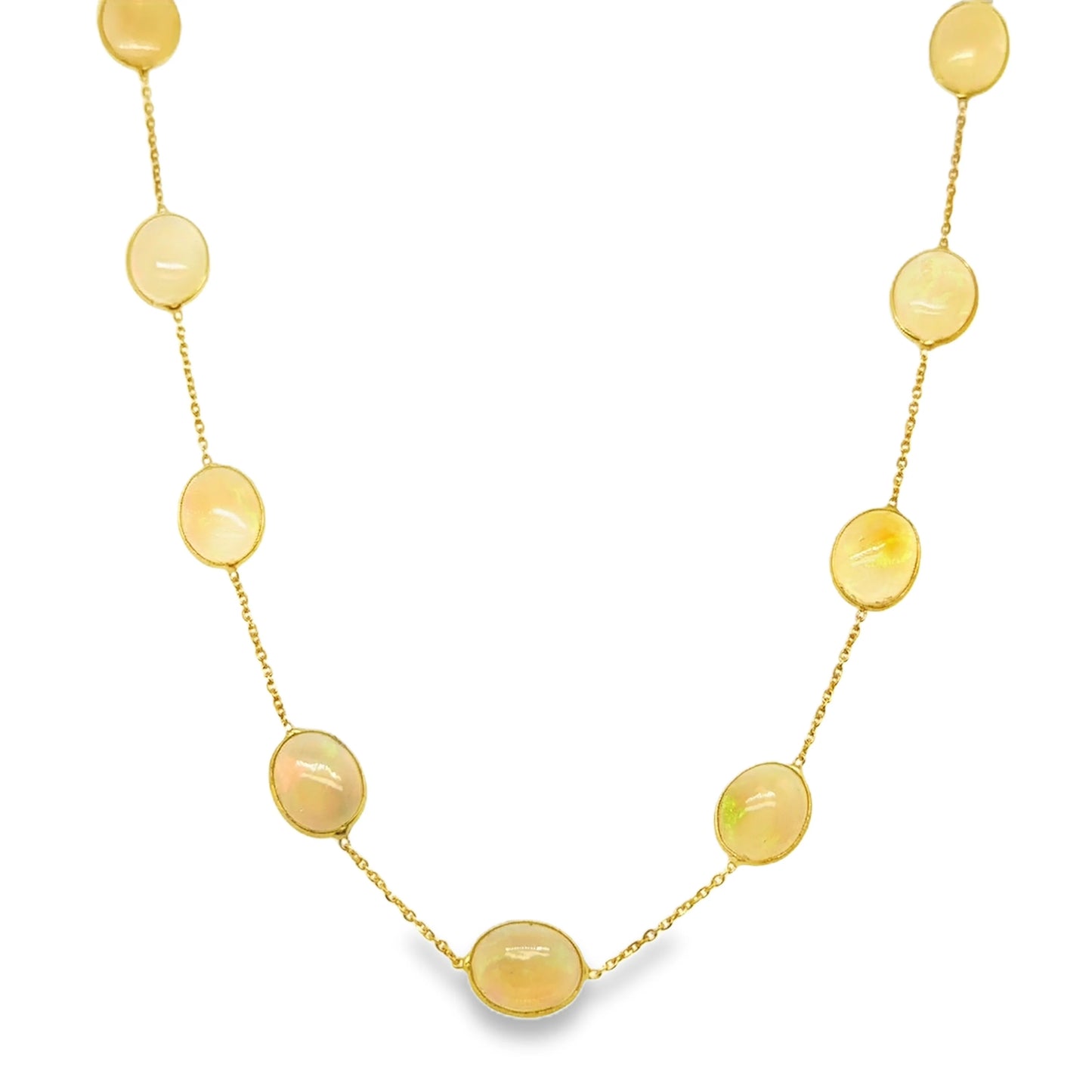 18KT GOLD BAZELED OPAL STATION NECKLACE