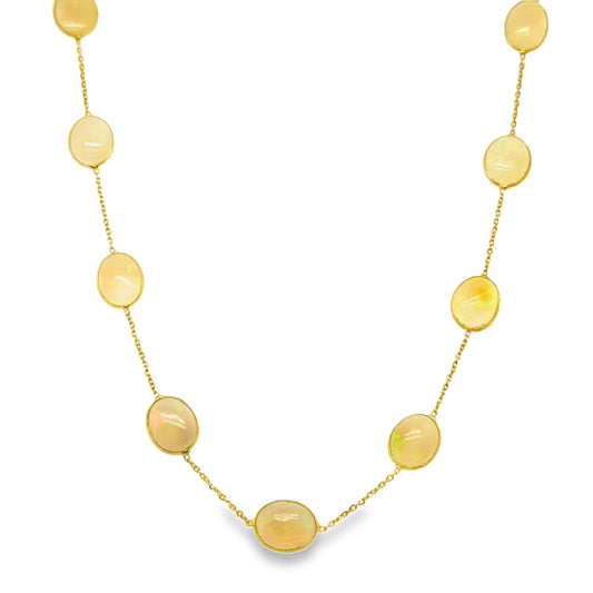 18KT GOLD BAZELED OPAL STATION NECKLACE