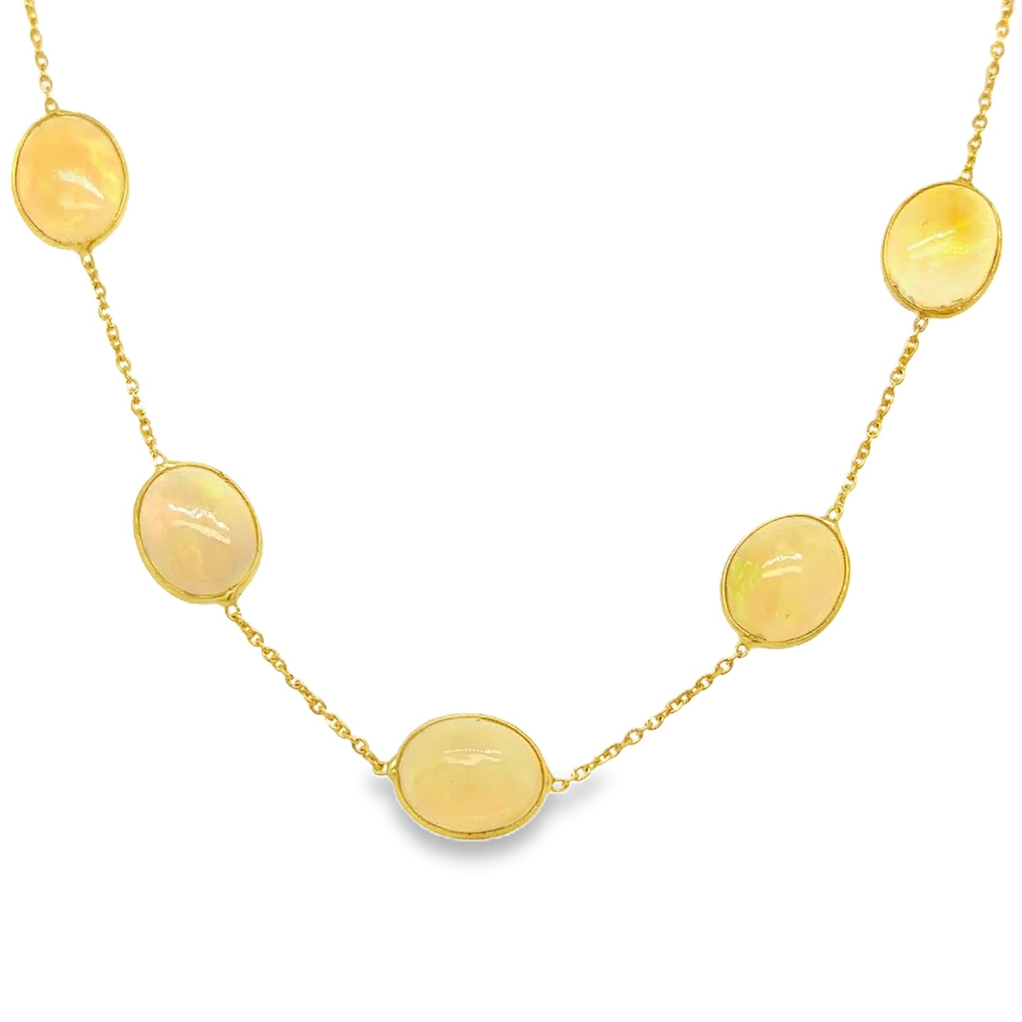 18KT GOLD BAZELED OPAL STATION NECKLACE