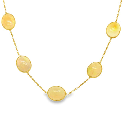18KT GOLD BAZELED OPAL STATION NECKLACE