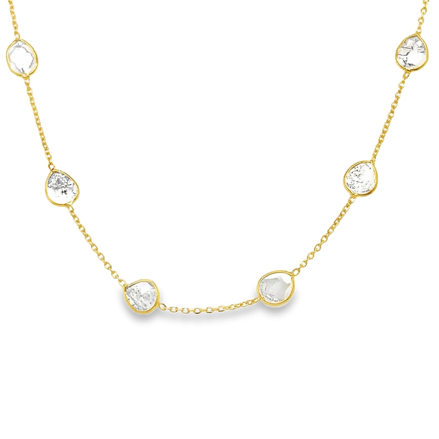 18KT GOLD BAZELED DIAMOND SLICE CUT STATION NECKLACE