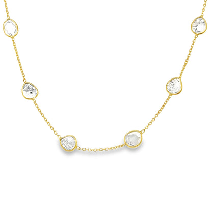 18KT GOLD BAZELED DIAMOND SLICE CUT STATION NECKLACE