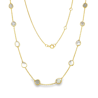 18KT GOLD BAZELED DIAMOND SLICE CUT STATION NECKLACE