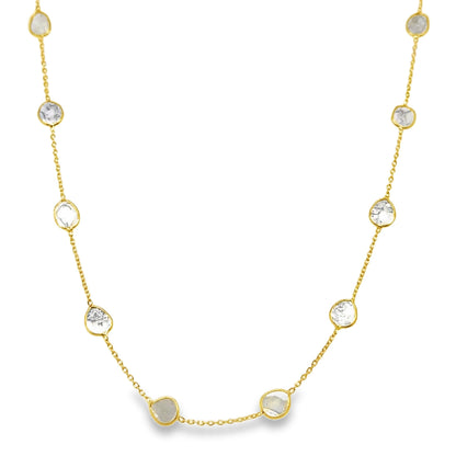 18KT GOLD BAZELED DIAMOND SLICE CUT STATION NECKLACE