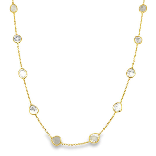 18KT GOLD BAZELED DIAMOND SLICE CUT STATION NECKLACE