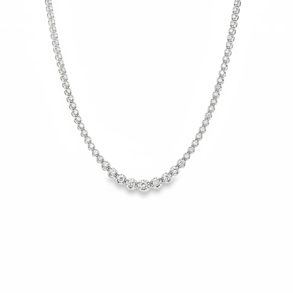 14KT WHITE GOLD NATURAL DIAMONDS BUTTERCUP GRADUATED  18" NECKLACE