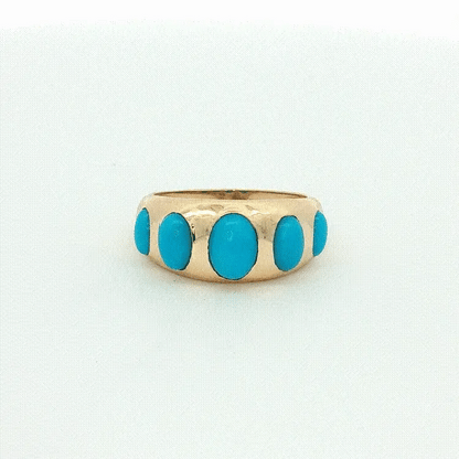 14KT YELLOW GOLD TURQUOISE GYPSY STYLE RING