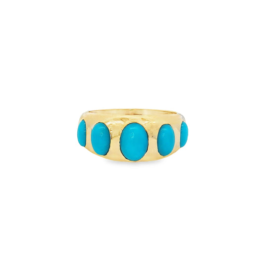 14KT YELLOW GOLD TURQUOISE GYPSY STYLE RING