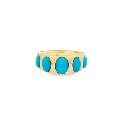 14KT YELLOW GOLD TORQUOISE GYPSY STYLE RING