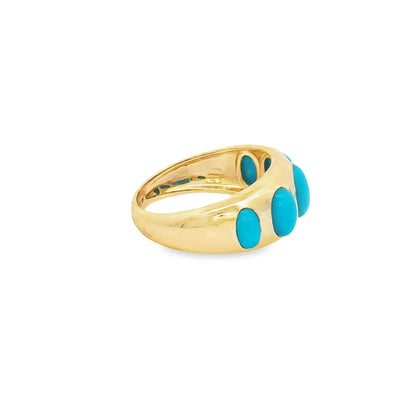 14KT YELLOW GOLD TURQUOISE GYPSY STYLE RING
