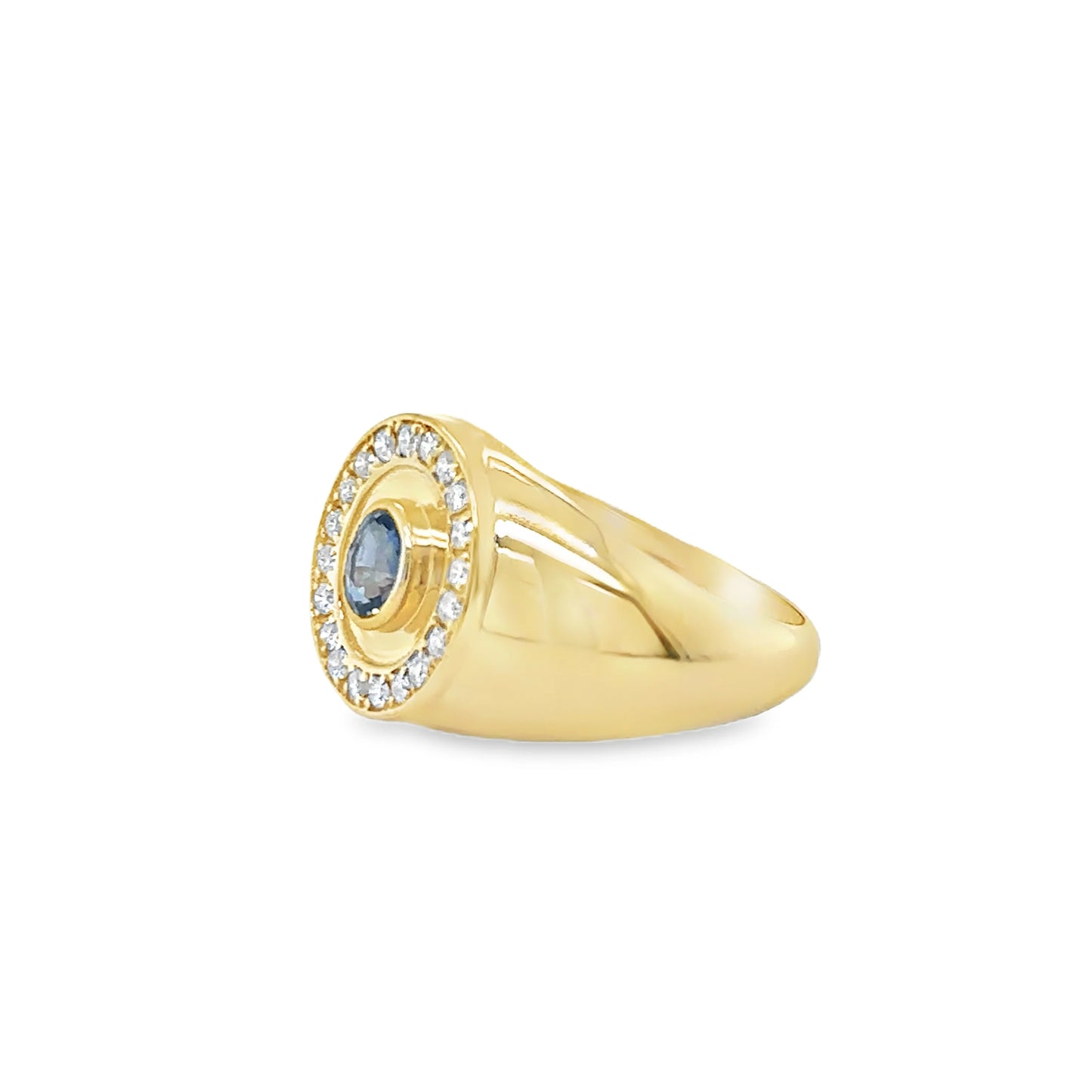 14KT YELLOW GOLD BLUE SAPPHIRE AND DIAMONDS RING