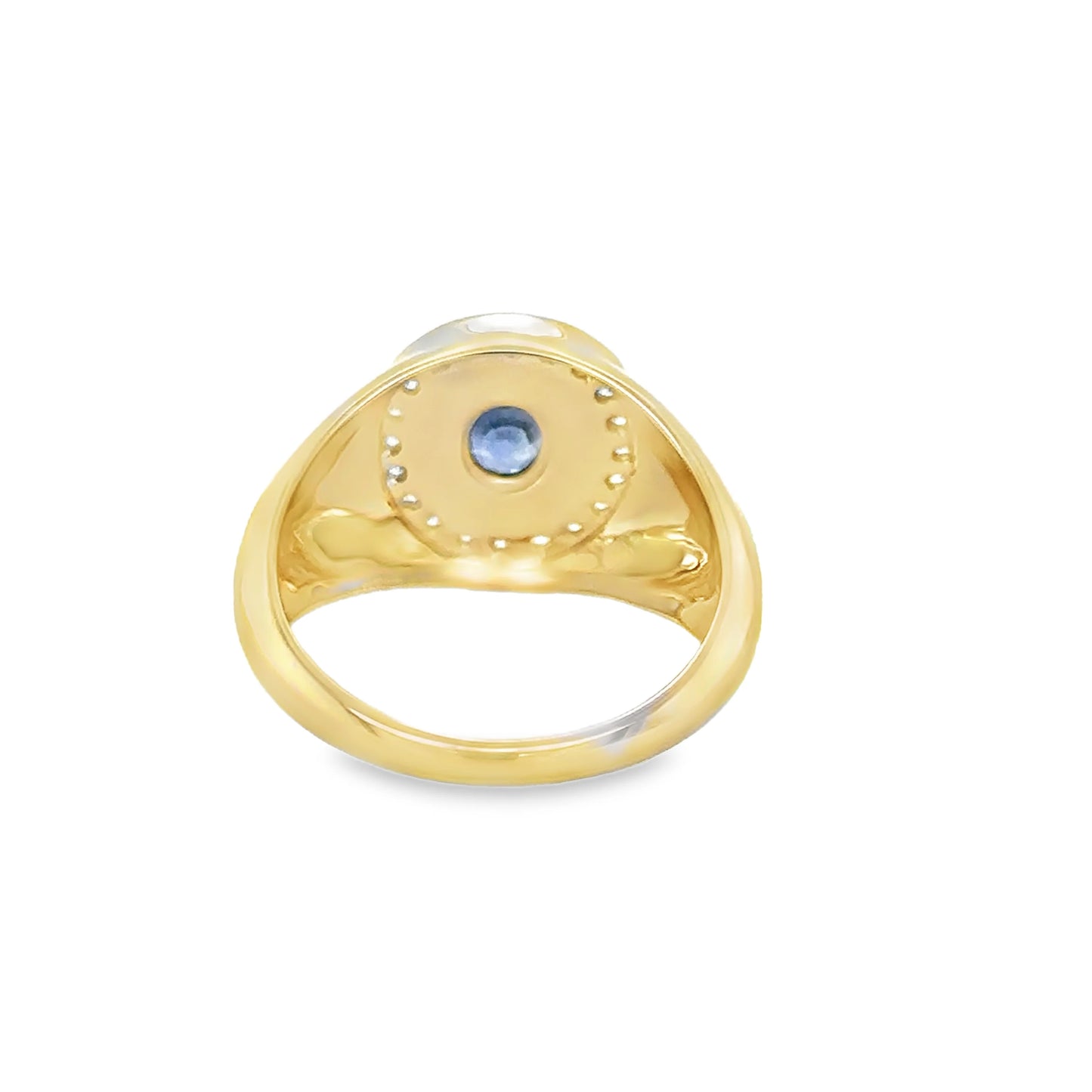 14KT YELLOW GOLD BLUE SAPPHIRE AND DIAMONDS RING