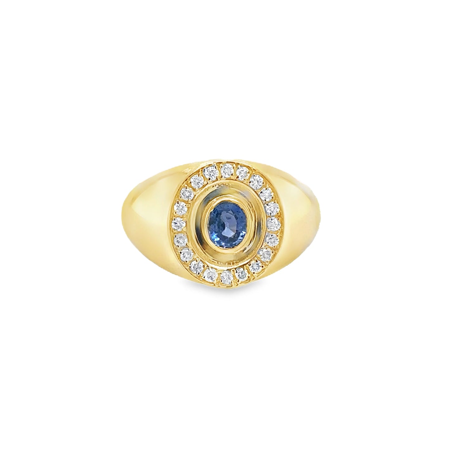 14KT YELLOW GOLD BLUE SAPPHIRE AND DIAMONDS RING