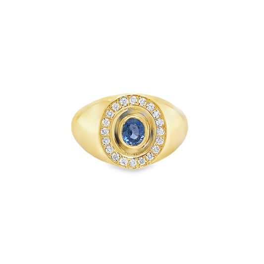 14KT YELLOW GOLD BLUE SAPPHIRE AND DIAMONDS RING