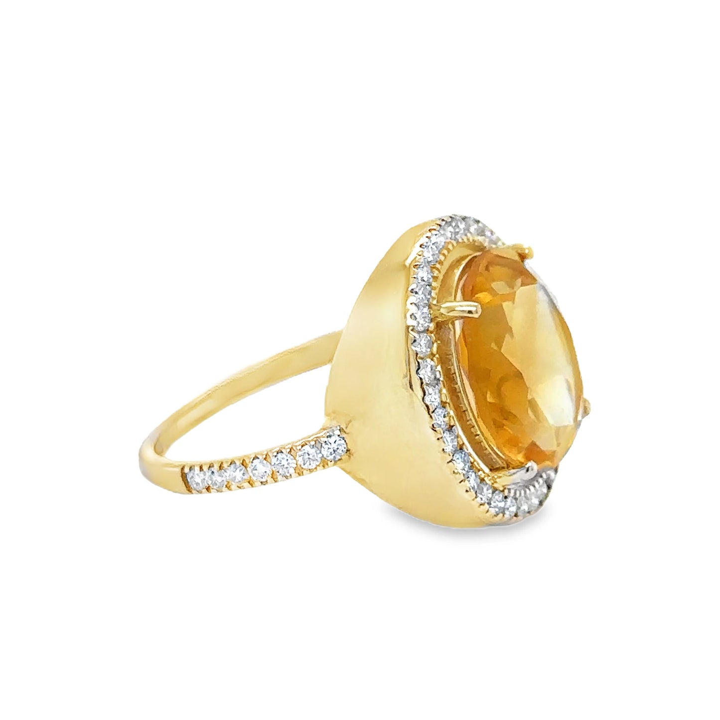 14KT YELLOW GOLD CITRINE AND DIAMONDS RING