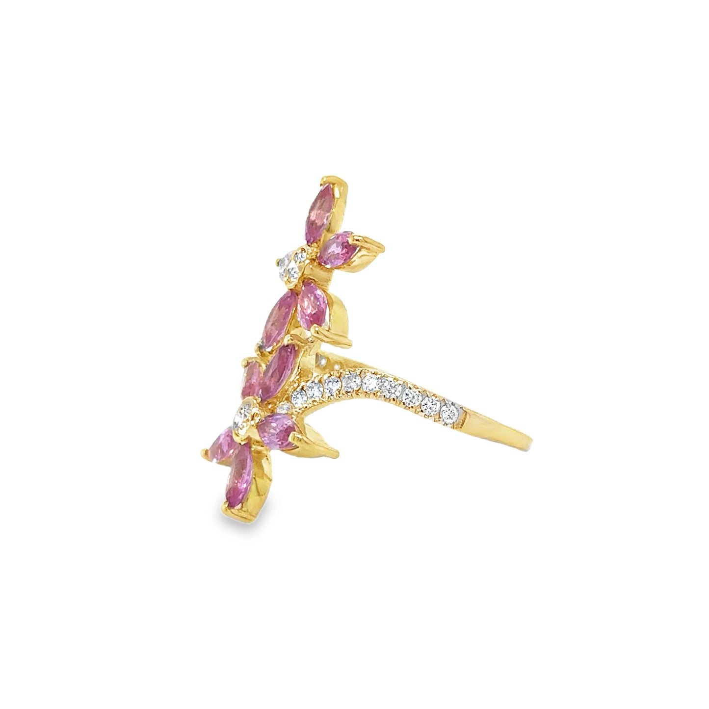 14KT YELLOW GOLD PINK SAPPHIRE AND DIAMOND RING