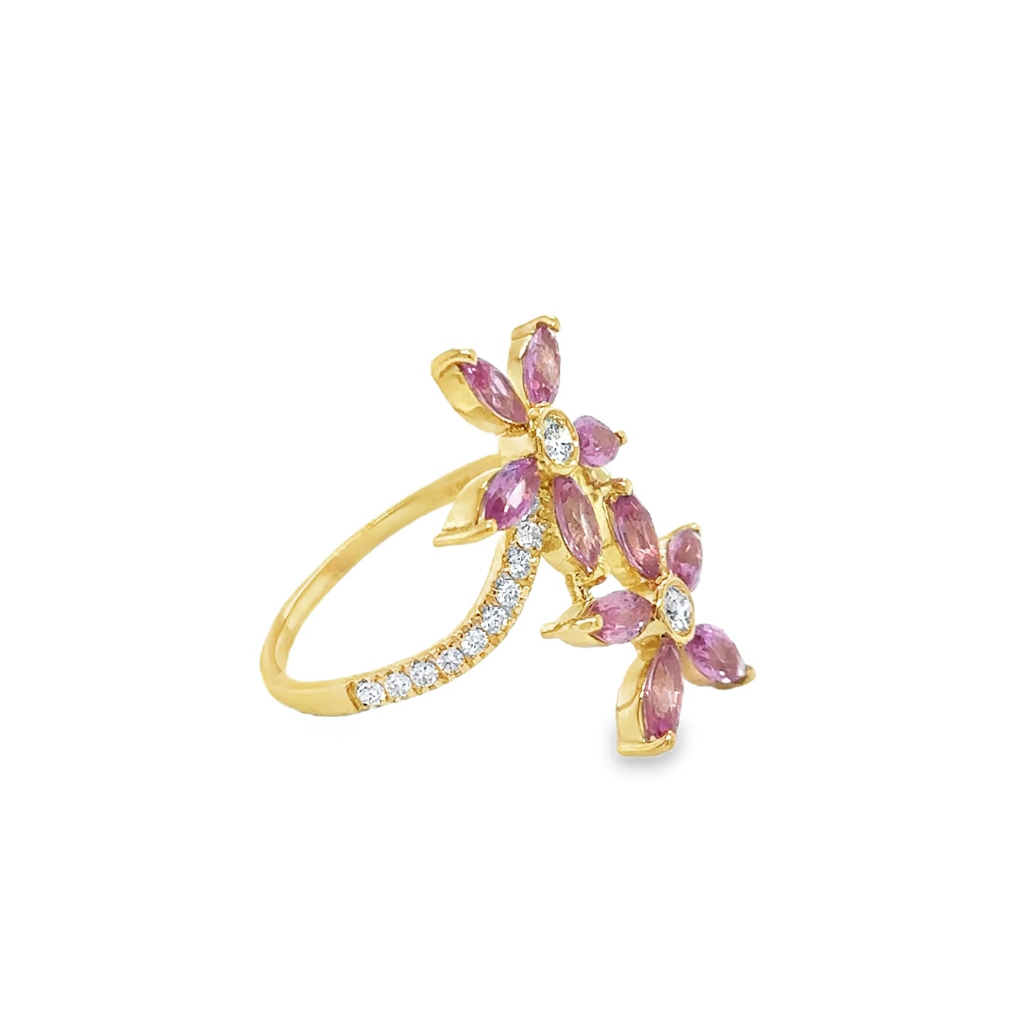 14KT YELLOW GOLD PINK SAPPHIRE AND DIAMOND RING