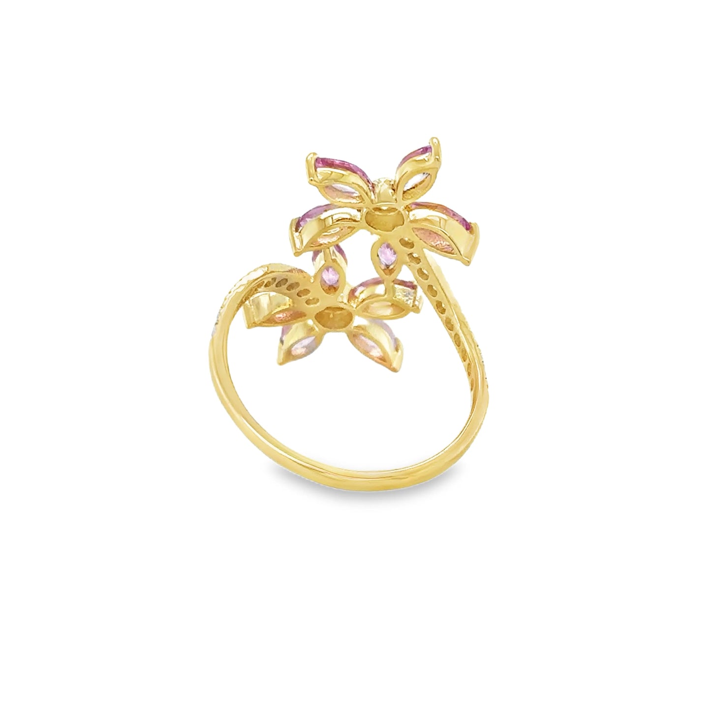 14KT YELLOW GOLD PINK SAPPHIRE AND DIAMOND RING
