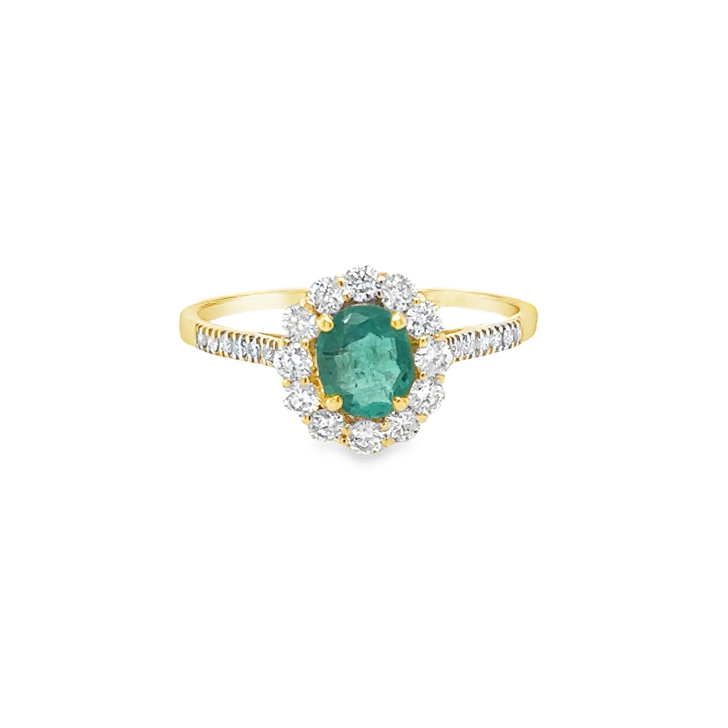 14KT YELLOW GOLD RING WITH EMERALD AND DIAMONDS
