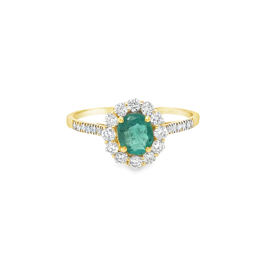 14KT YELLOW GOLD RING WITH EMERALD AND DIAMONDS
