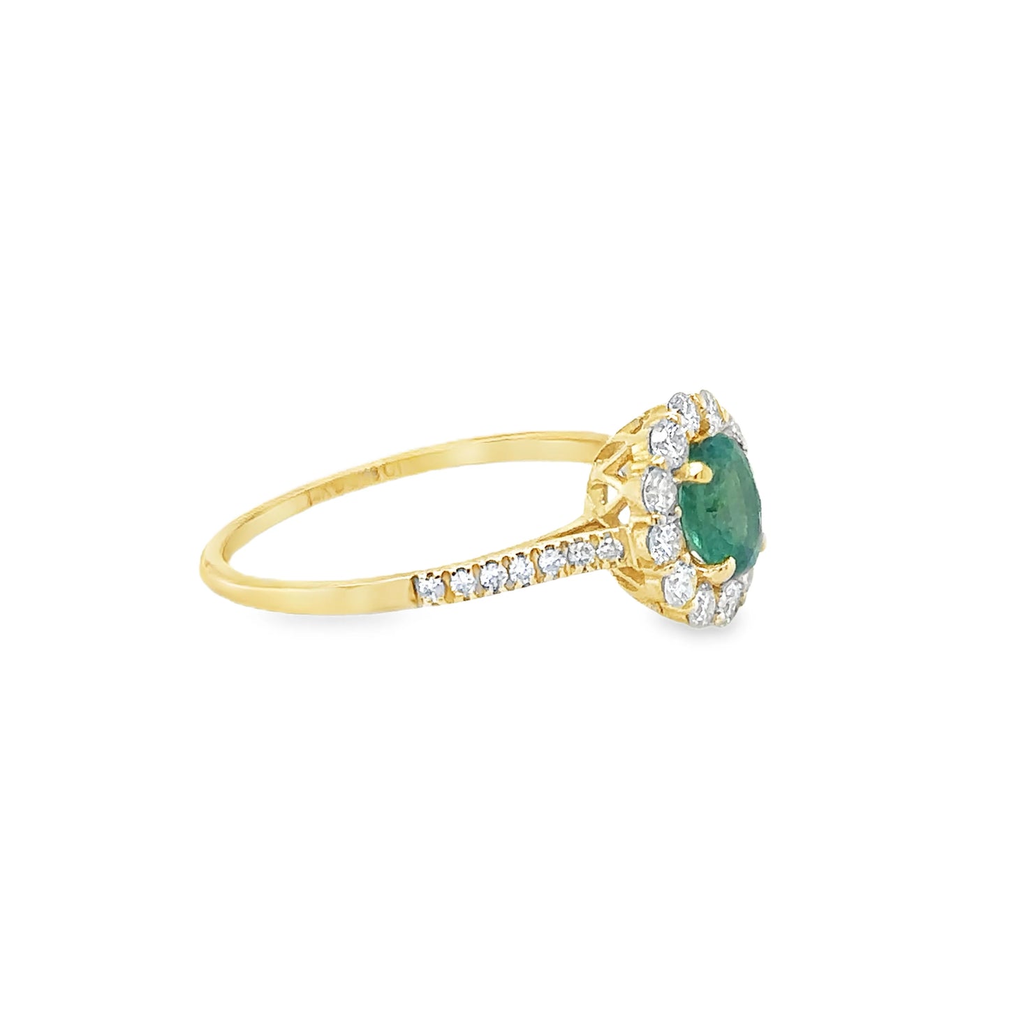 14KT YELLOW GOLD RING WITH EMERALD AND DIAMONDS