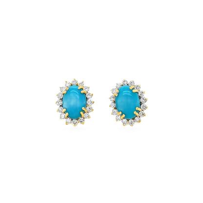 14KT GOLD TURQUOISE AND DIAMONDS EARRINGS