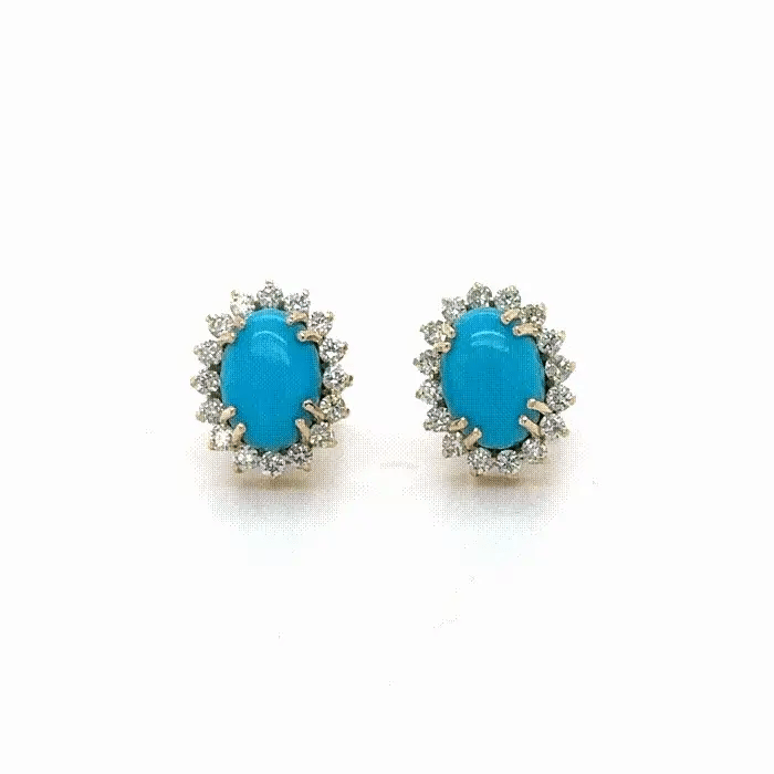 14KT GOLD TURQUOISE AND DIAMONDS EARRINGS