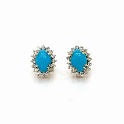 14KT GOLD TURQUOISE AND DIAMONDS EARRINGS