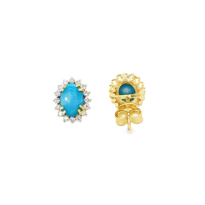 14KT GOLD TURQUOISE AND DIAMONDS EARRINGS