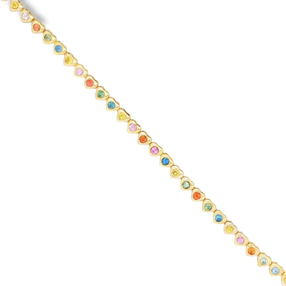 14KT YELLOW GOLD CIRCLE SHAPE BEZEL SET MULTI SAPPHIRE HEART BRACELET