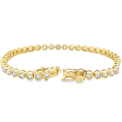14KT YELLOW GOLD DIAMOND BEZEL TENNIS BRACELET
