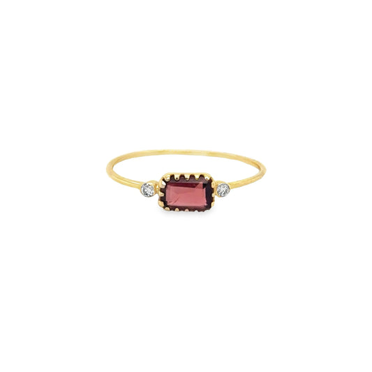 14KT YELLOW GOLD GARNET AND DIAMONDS RING