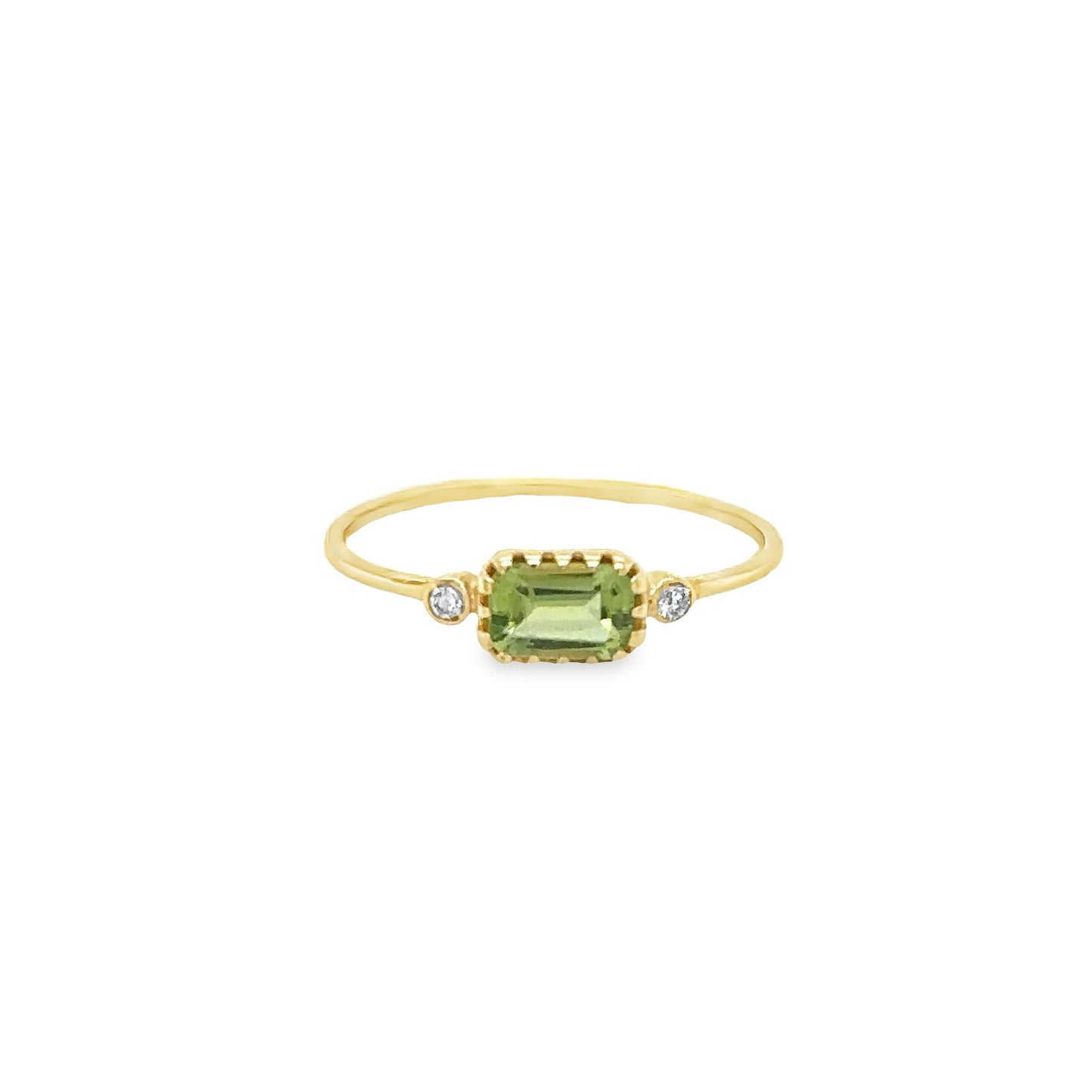 14KT YELLOW GOLD PERIDOT AND DIAMONDS RING
