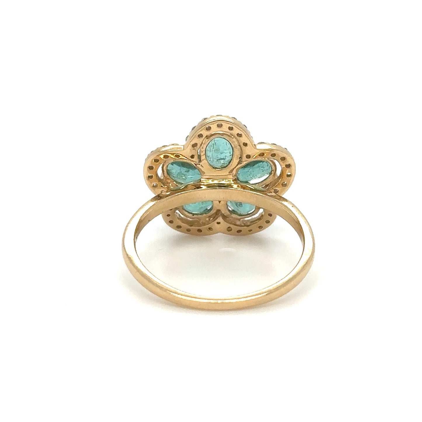 14K YELLOW GOLD FLOWER EMERALD AND DIAMOND RING