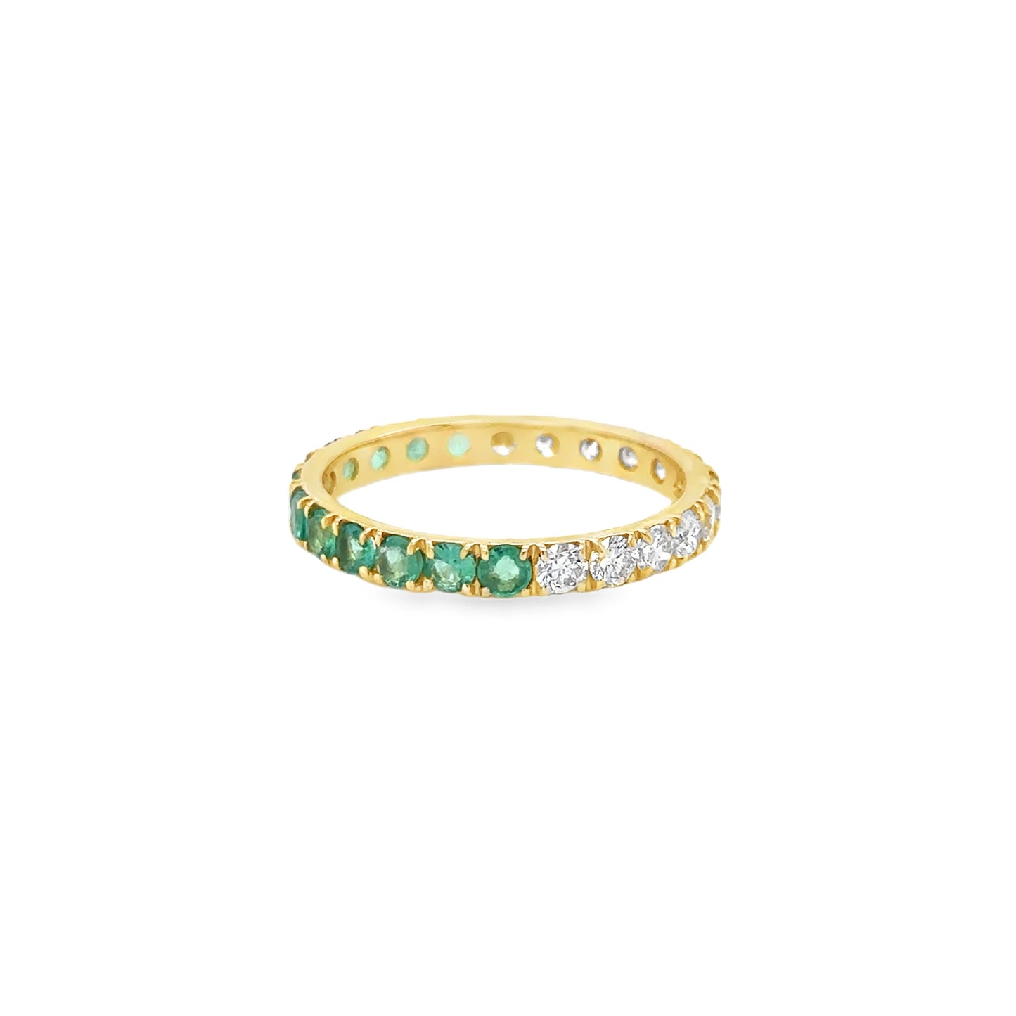 14KT YELLOW GOLD EMERALD AND DIAMOND ETERNAL RING