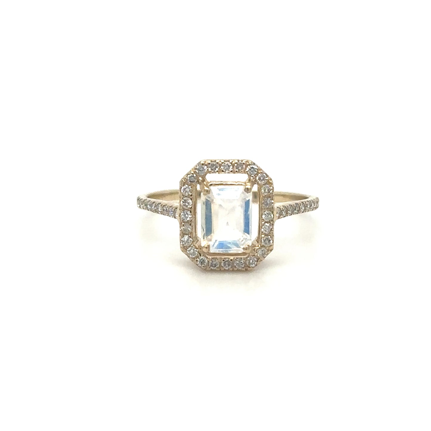 14KT YELLOW GOLD RAINBOW MOONSTONE DIAMOND RING