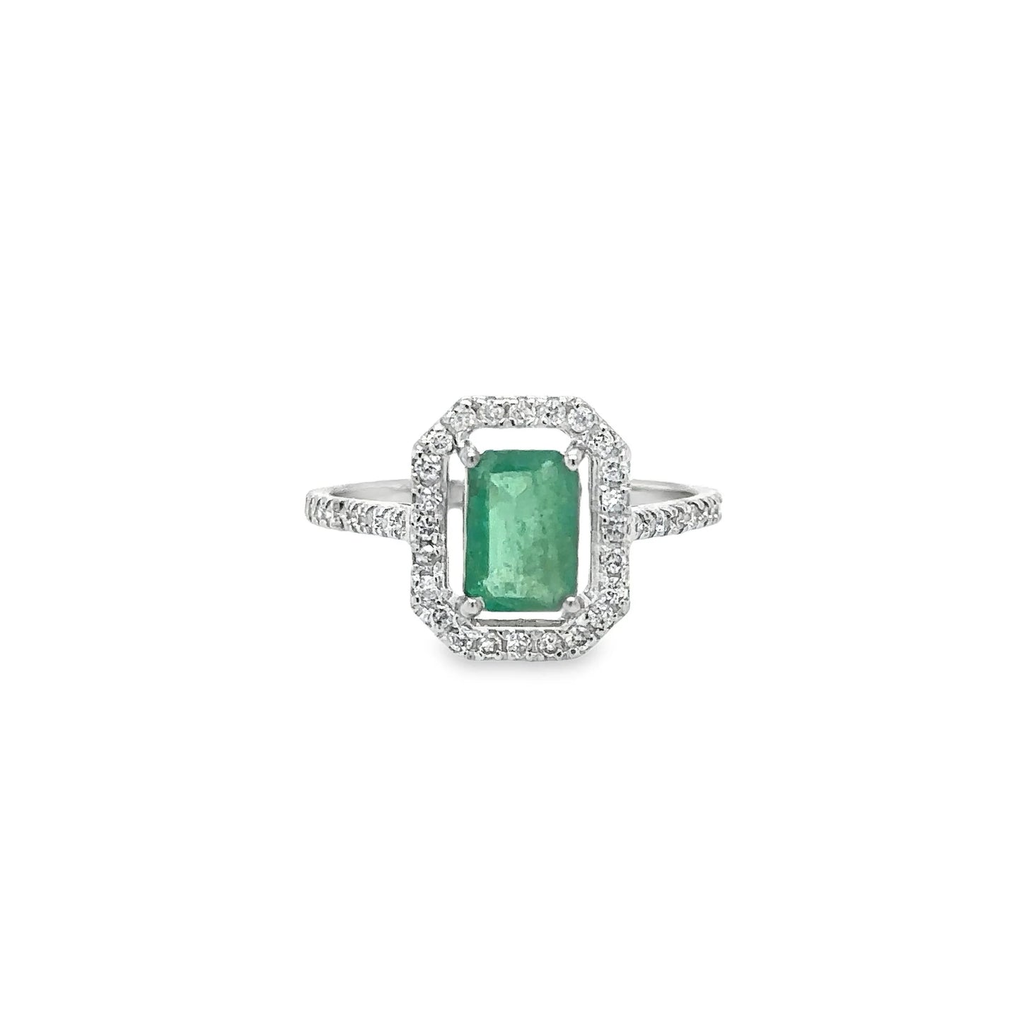 14KT WHITE GOLD EMERALD AND DIAMONDS RING