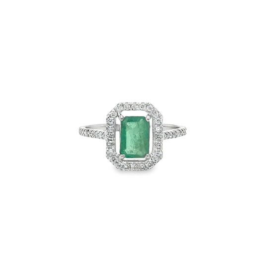 14KT WHITE GOLD EMERALD AND DIAMONDS RING