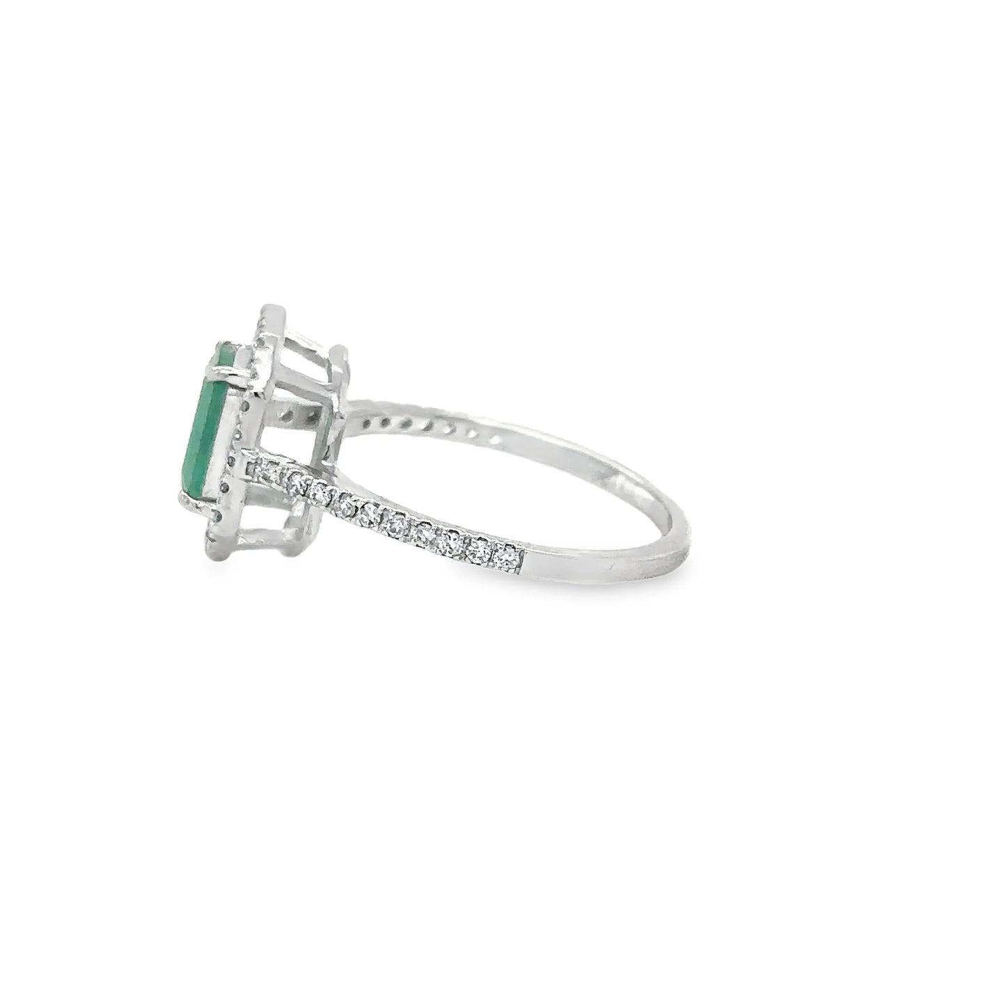 14KT WHITE GOLD EMERALD AND DIAMONDS RING